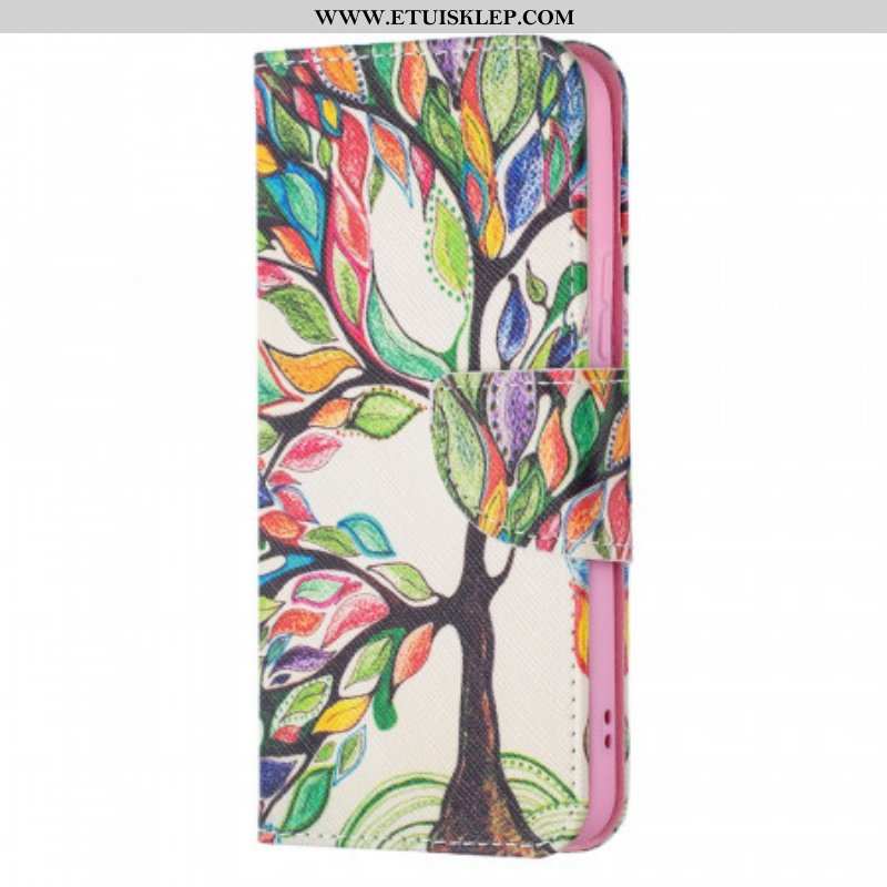 Skórzany Futerał do Samsung Galaxy S22 5G Kolorowe Drzewo
